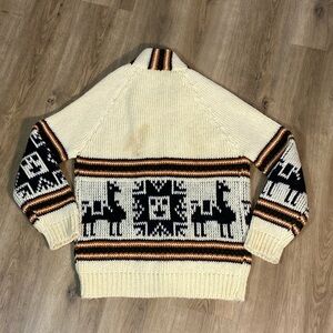 VTG 1970s Southwestern Open Front Sweater Shawl Cardigan Llamas Wool
